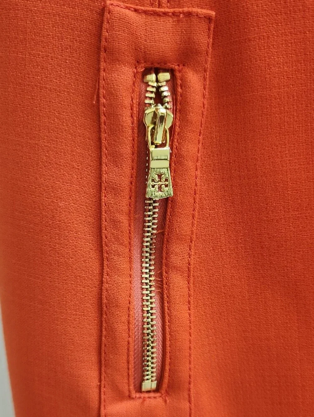 Tory Burch Coral-Red Sleeveless Sheath Dress with Gold Zippers